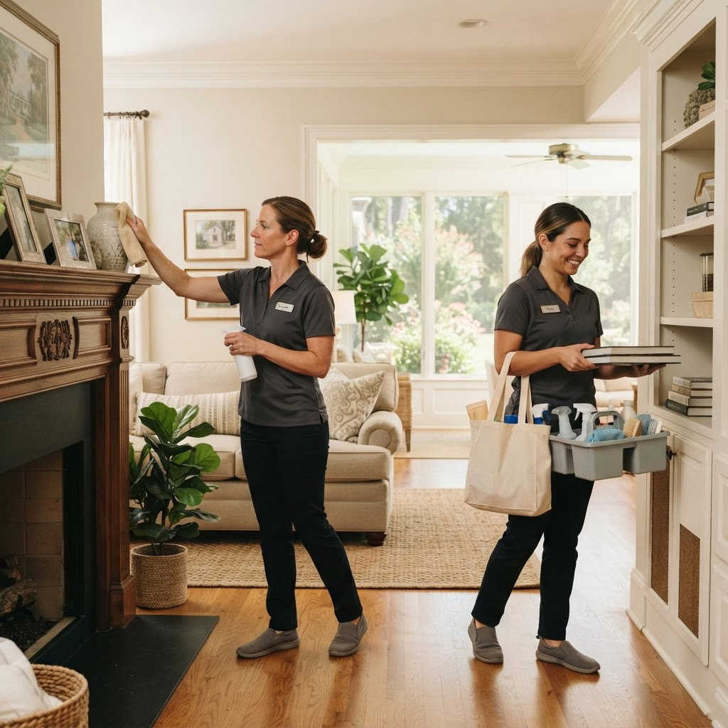 Insured two-person ERF Cleaners team working in an upscale Lowcountry home