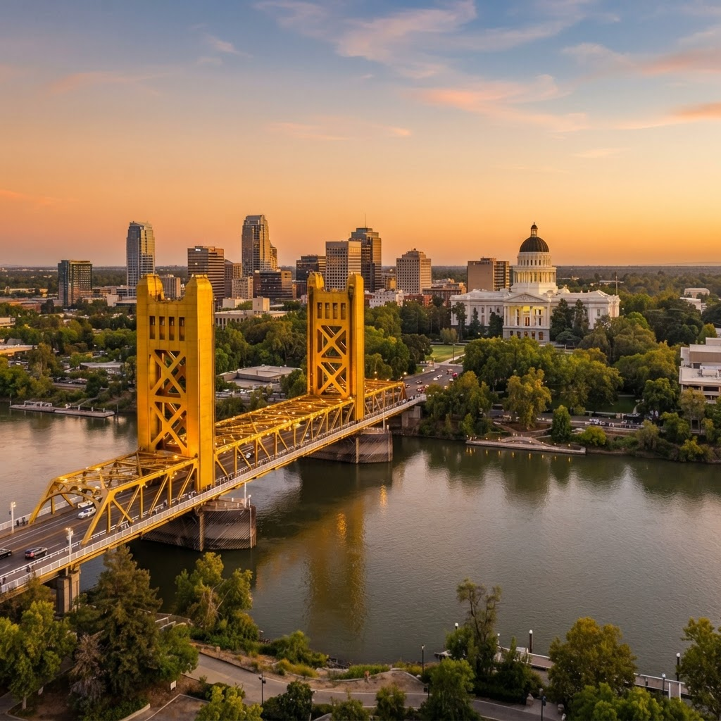 Sacramento California skyline and Tower Bridge